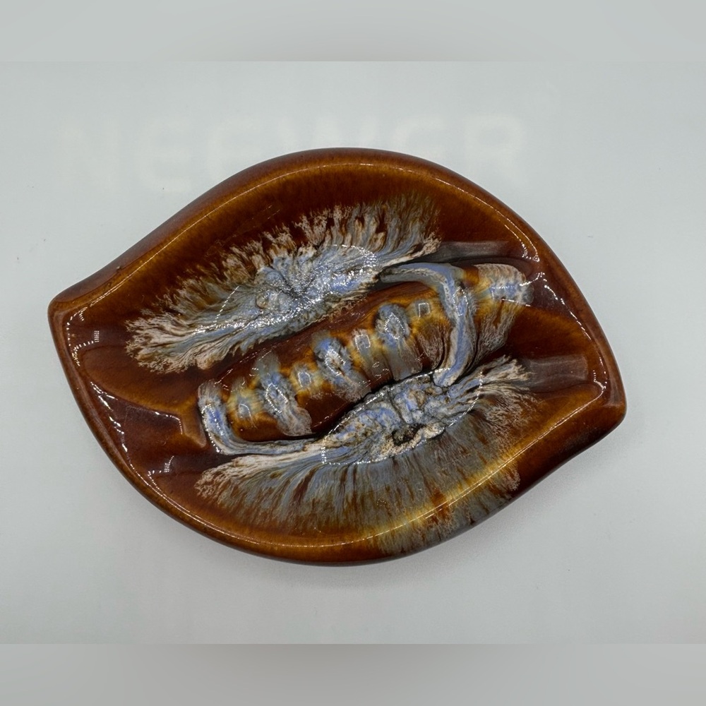 MCM Brown And Blue Drip Glaze Vintage Ashtray USA